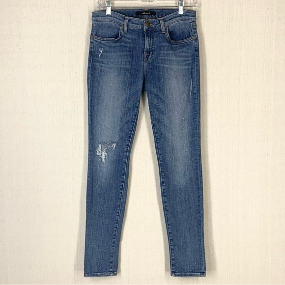 J Brand Distressed Mid-Rise Super Skinny Jeans in 'Revenge' Wash - Size 28 - Picture 2 of 16